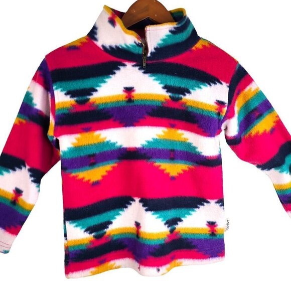 Vintage Aztec Navajo Pink Green 1/4 Zip Fleece Jacket Palettes - Picture 2 of 6